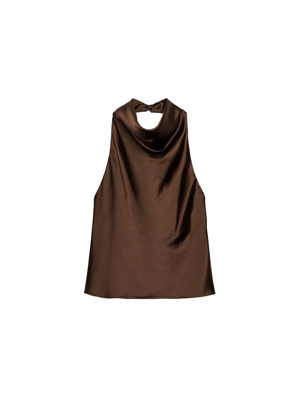 Satin Cowl Neck Halter Top in Brown